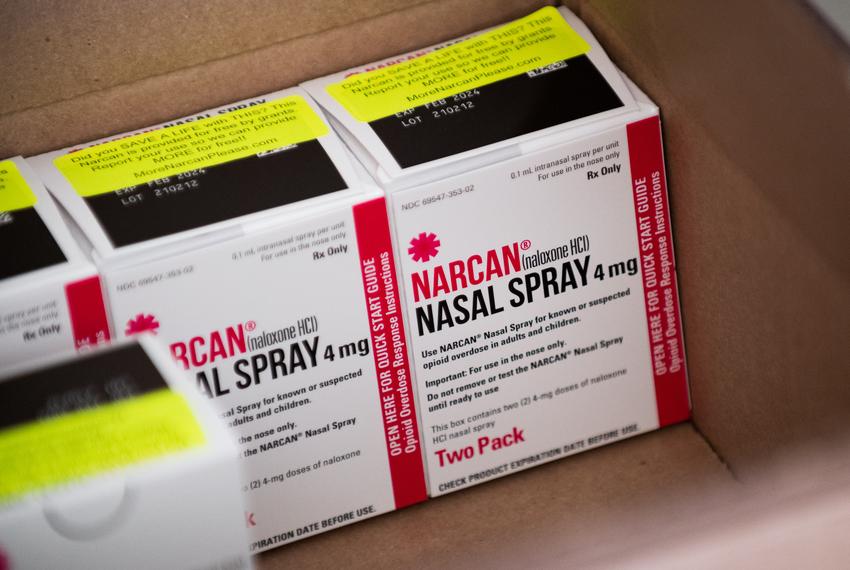 Narcan nasal spray at an opioid educational training class with Callie Crow, the founder of Drew's 27 Chains, on March 31, 2022, in Caddo Mills.