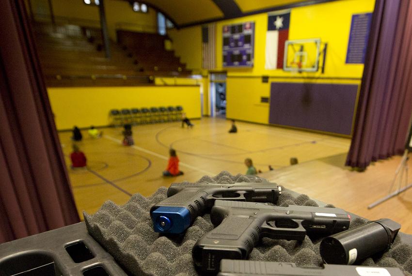 Mock weapons used to train educators in Harrold, Texas. The North Texas school district was the first to allow educators to carry guns on school grounds in 2007.